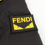 Black puffer jacket chest logo patch with FENDI lettering