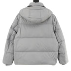 Fendi long puffer jacket hooded, gray, quilted back, full-length zip