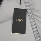 Padded jacket fabric with hanging FENDI Roma tag and textured zipper