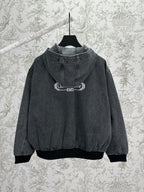 Dior hooded denim jacket, back view with logo label on the hood