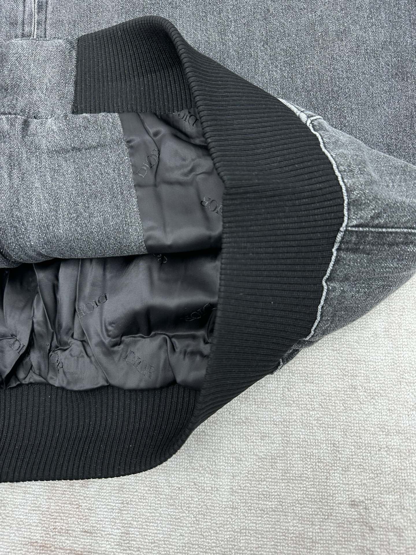 Dior denim jacket sleeve cuff with ribbed edge and inner lining