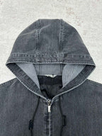 Dior denim hood with adjustable drawstring and black interior lining