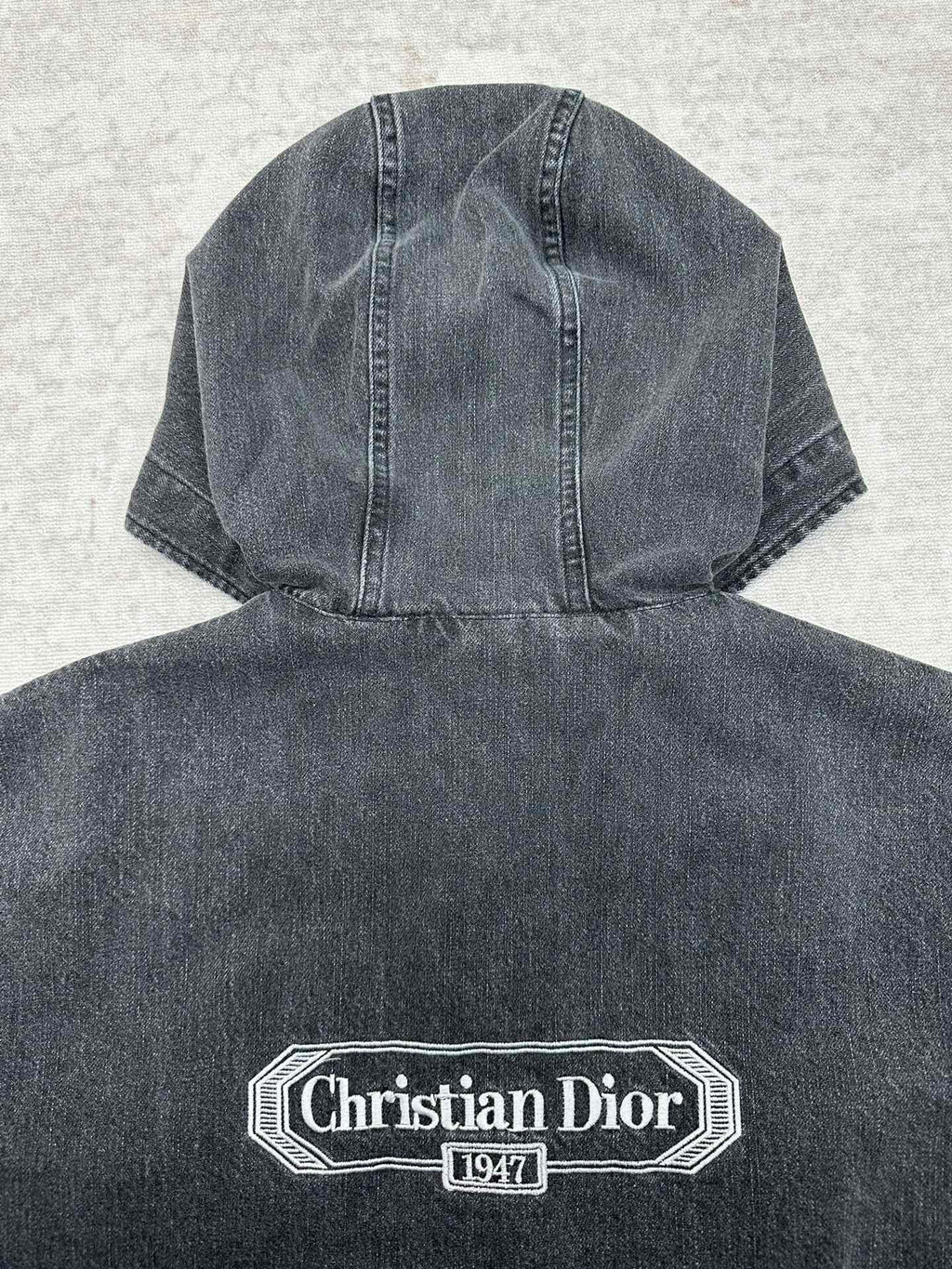 Dior hooded denim jacket back with Christian Dior logo patch