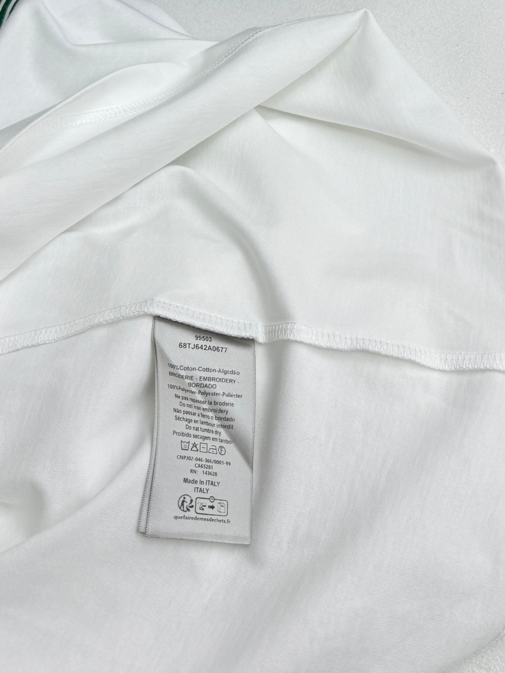 White Dior T-shirt interior with care label tag