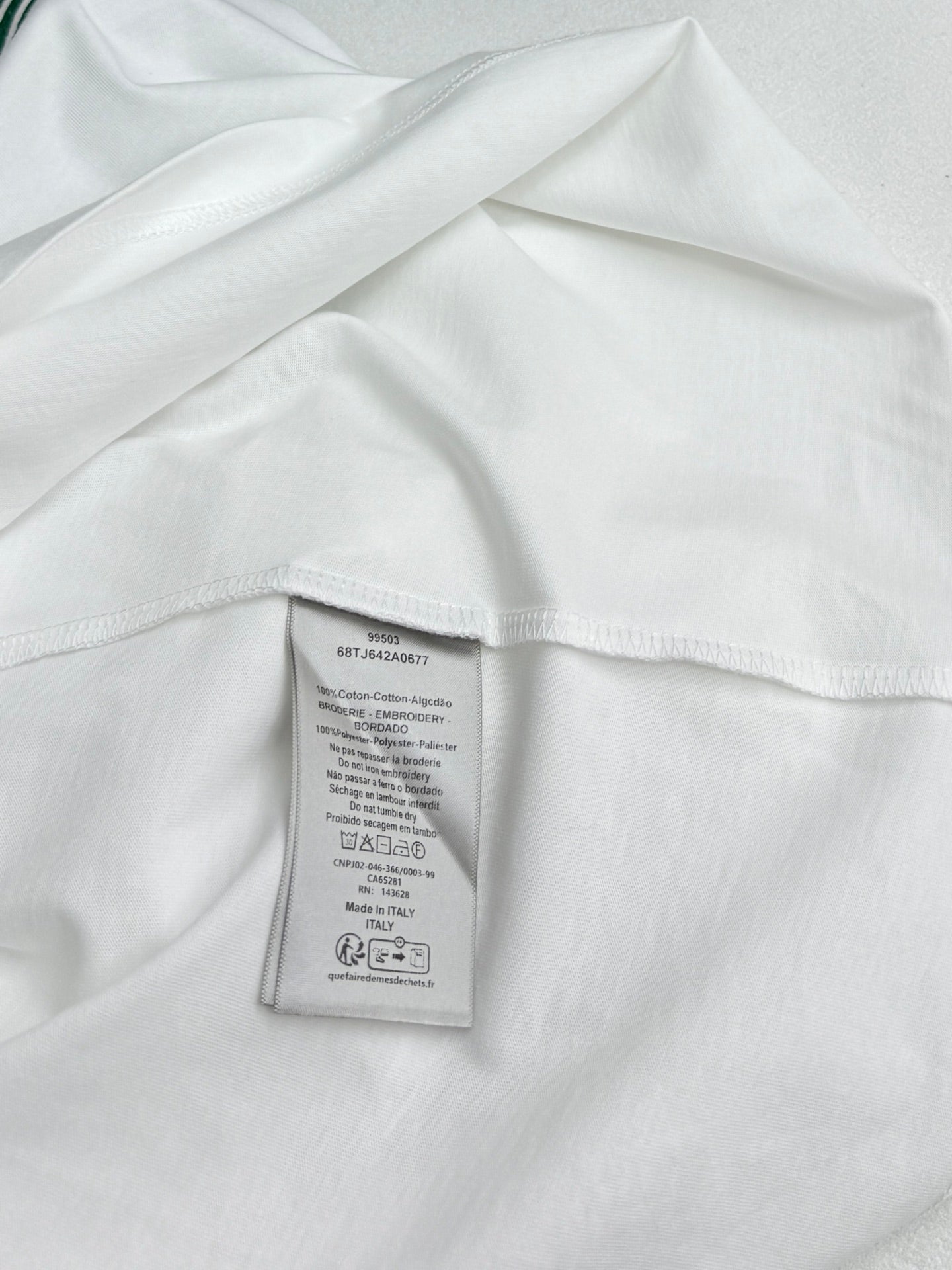 White Dior T-shirt interior with care label tag