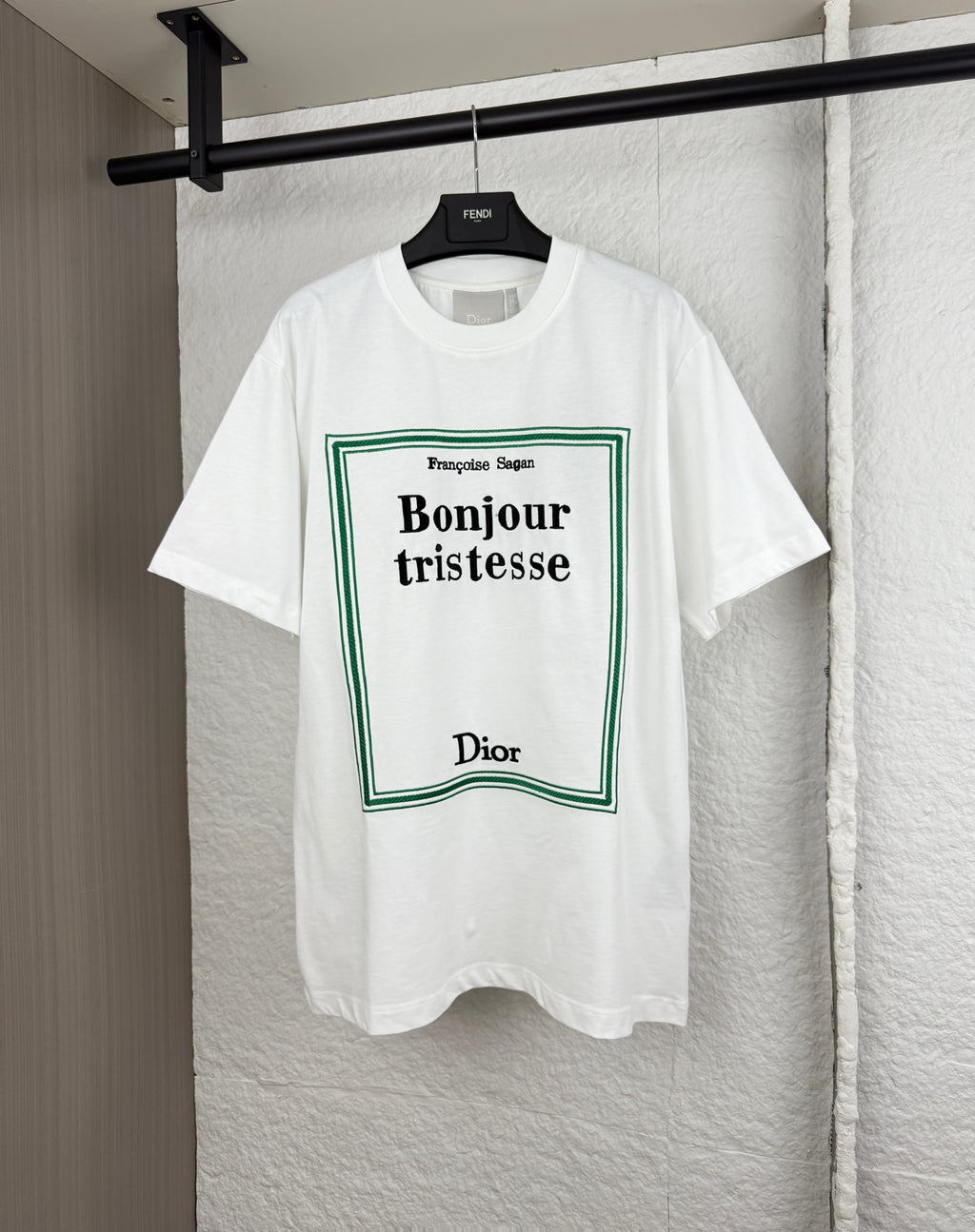 White Dior short-sleeve T-shirt with Bonjour tristesse graphic front print