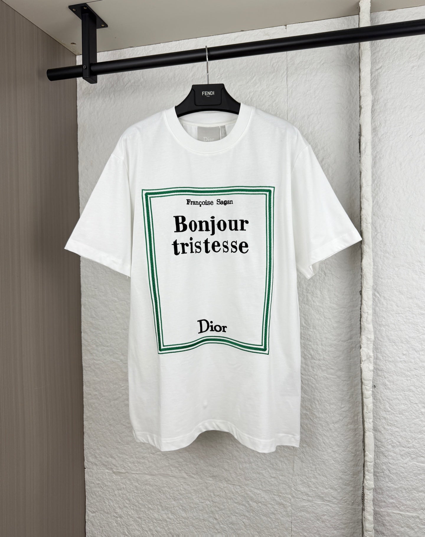 White Dior short-sleeve T-shirt with Bonjour tristesse graphic front print