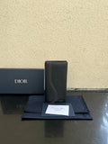 Small bag in dark gray textured leather with top card-slot opening and Dior logo
