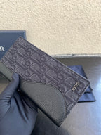 Small bag card holder monogram front with curved dark leather panel and Dior logo