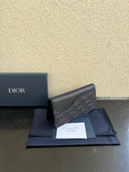 Small bag card holder with Dior monogram canvas and dark leather trim, front