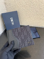 Dior small bag wallet in dark monogram canvas with leather corner flap