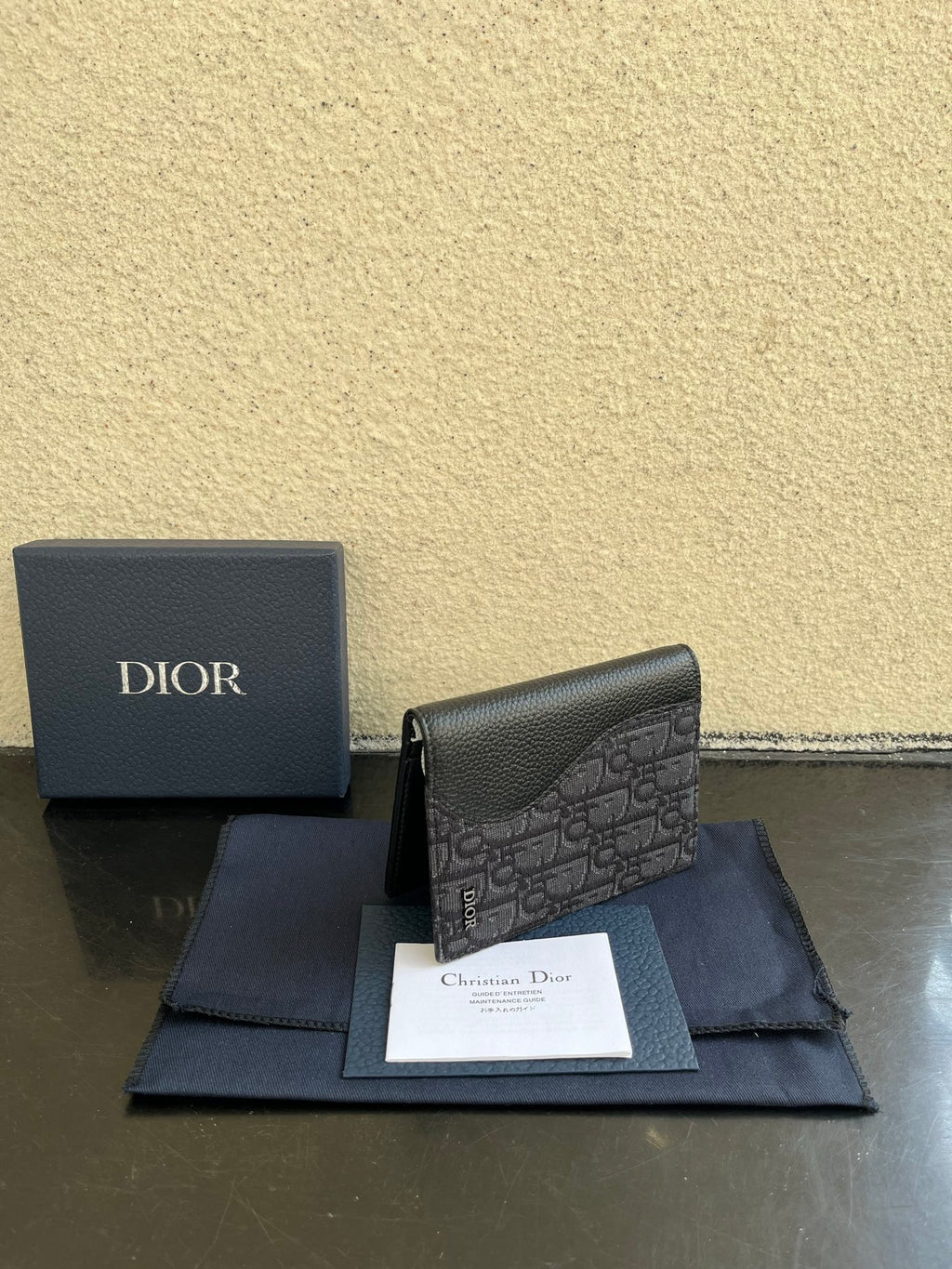 Dior small bag with gray Dior monogram fabric and textured leather trim