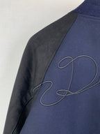 Navy Dior long jacket sleeve with embroidered blue monogram front panel
