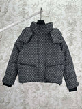Louis Vuitton monogram puffer jacket with hood and full zip, dark gray.