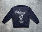Stussy crewneck sweatshirt, dark with white back graphic and circular logo