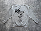 Stussy crewneck sweatshirt, light gray with white back logo and city text