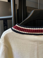 Cream Gucci knit cardigan back with ribbed collar and red/blue stripe band