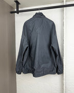 Prada hooded long jacket, blue-gray, back view