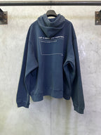 Balenciaga long hoodie, blue, with rear text print in a outlined rectangle