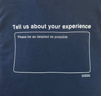 Balenciaga long hoodie blue fabric with “Tell us about your experience” text