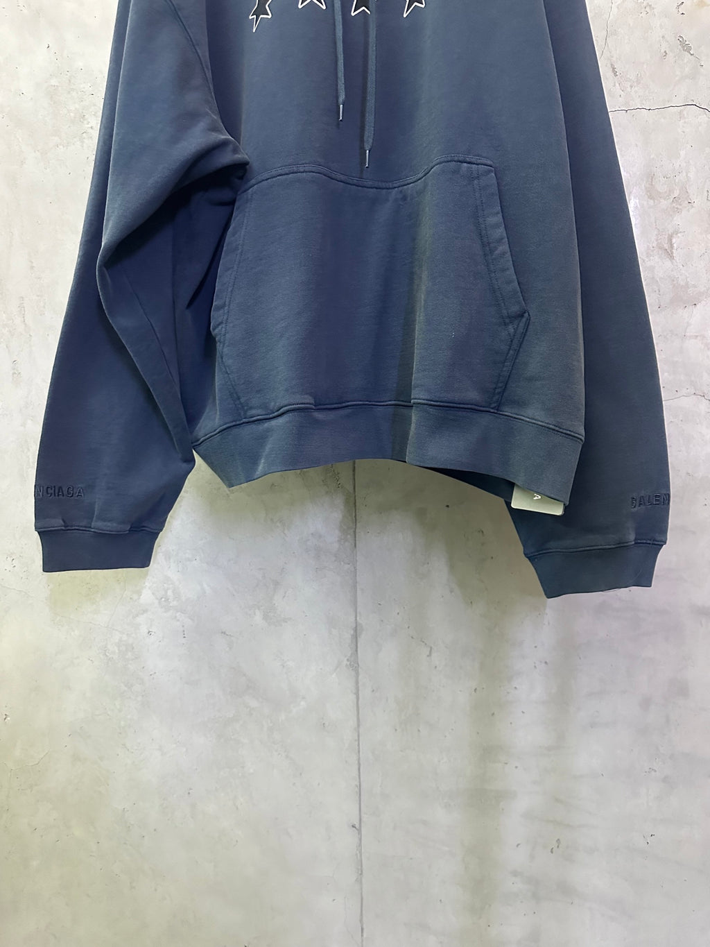 Balenciaga long hoodie blue with kangaroo pocket and drawstring hood