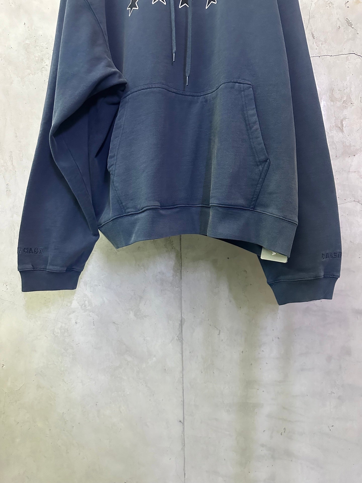 Balenciaga long hoodie blue with kangaroo pocket and drawstring hood