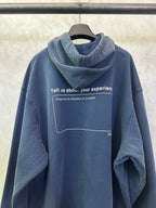 Balenciaga long hoodie blue with rear “Tell us about your experience” print