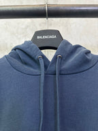 Balenciaga long hoodie blue, front hood with drawstrings and ribbed neckline