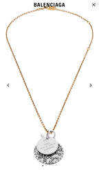 Balenciaga gold-tone necklace with circular charm pendant and round disk tag