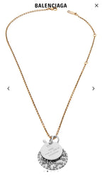 Balenciaga gold-tone necklace with circular charm pendant and small round tag