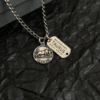 Balenciaga charm pendants necklace, round Taurus charm with engraved tag
