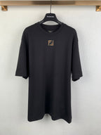 Fendi short-sleeve T-shirt with front logo print, dark gray/black.