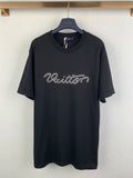 Louis Vuitton black short-sleeve T-shirt with rhinestone script logo
