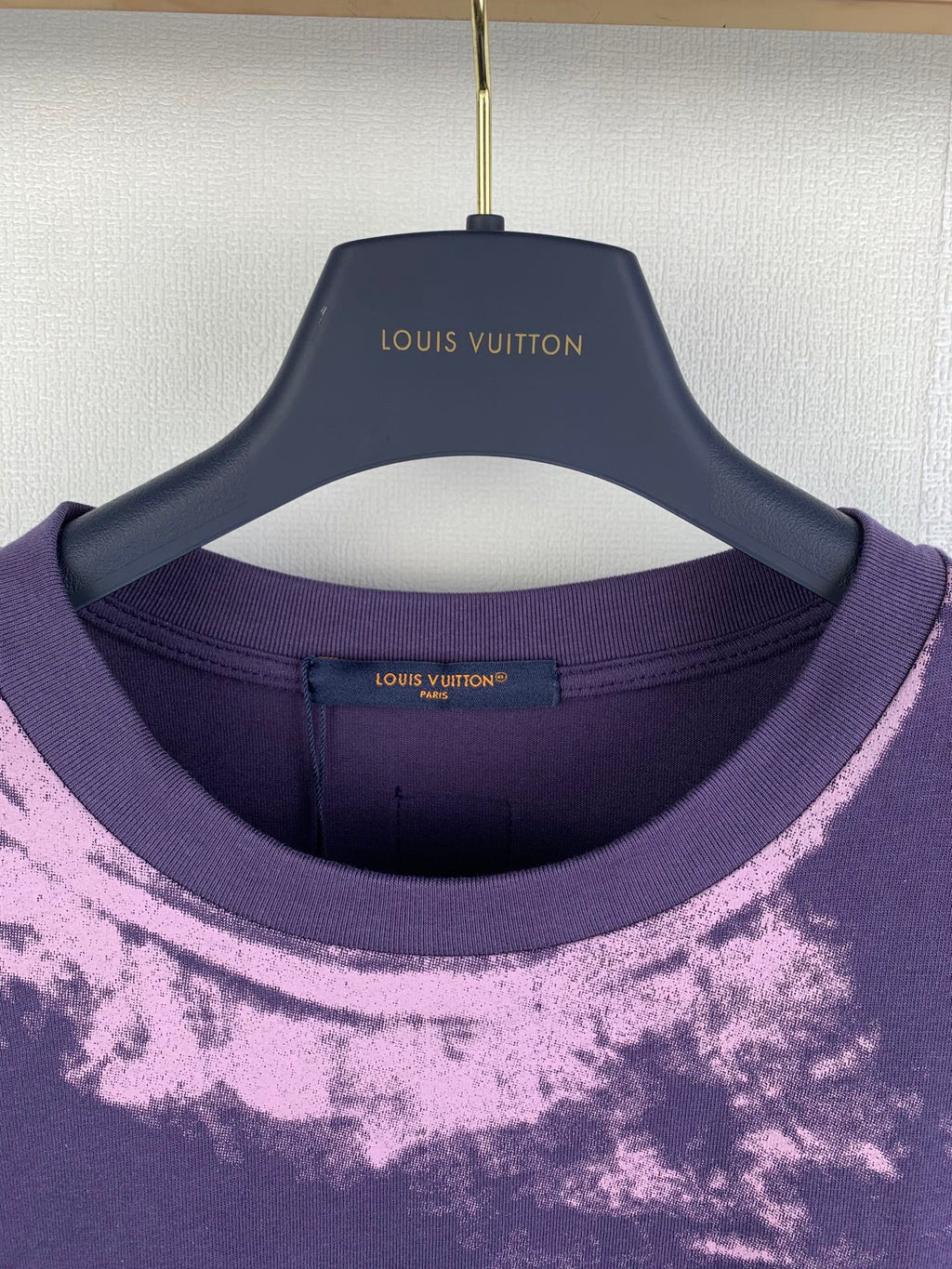 Louis Vuitton purple T-shirt neckline with interior Louis Vuitton label