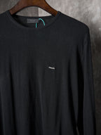 Black crewneck knit sweater with PRADA logo embroidery at chest