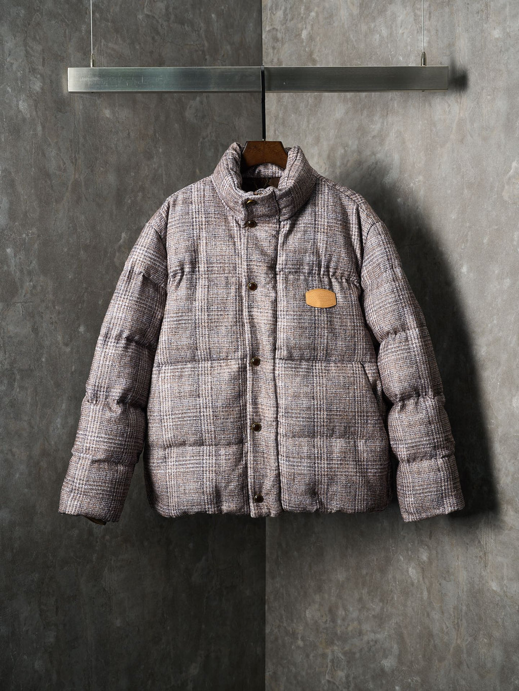Louis Vuitton long puffer jacket with stand collar and front button placket