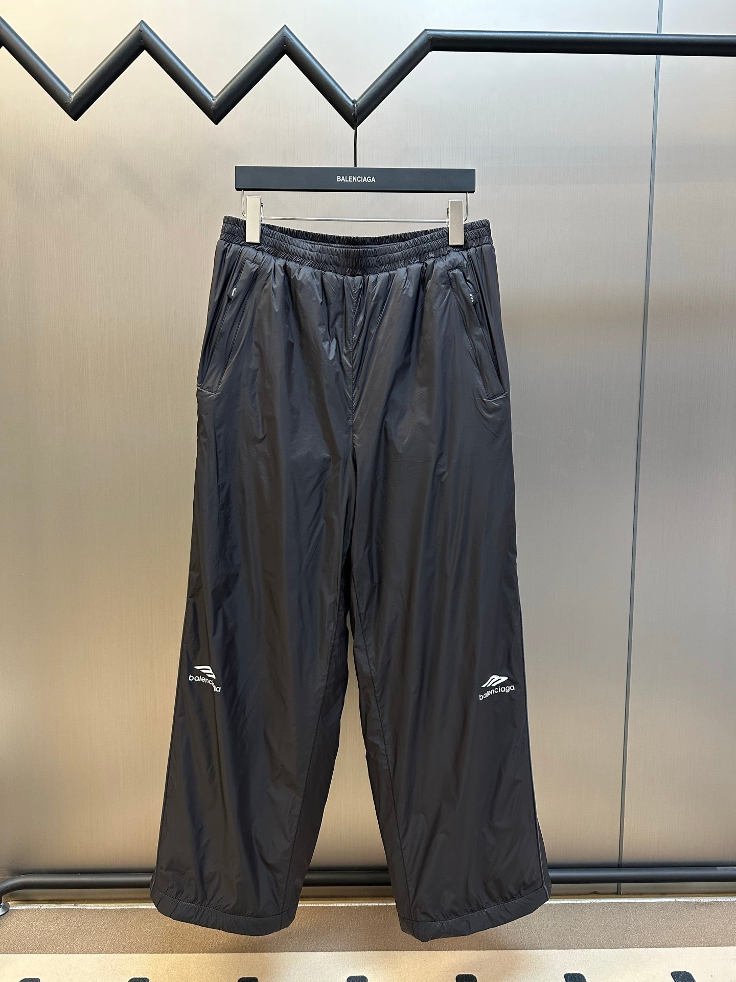 Balenciaga nylon pants, dark navy, elastic waistband and wide cropped legs