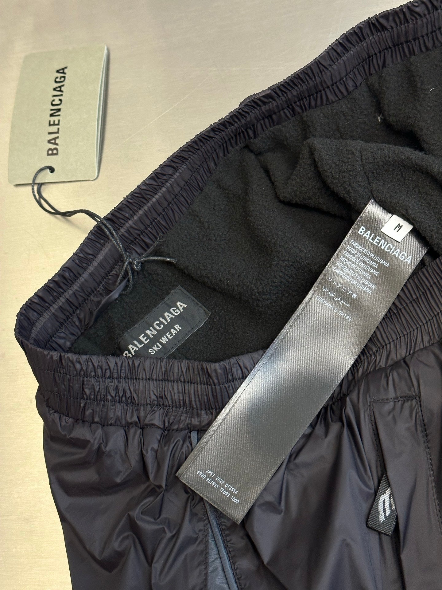 Balenciaga nylon pants, dark navy, inner waistband labels and stitched pocket opening