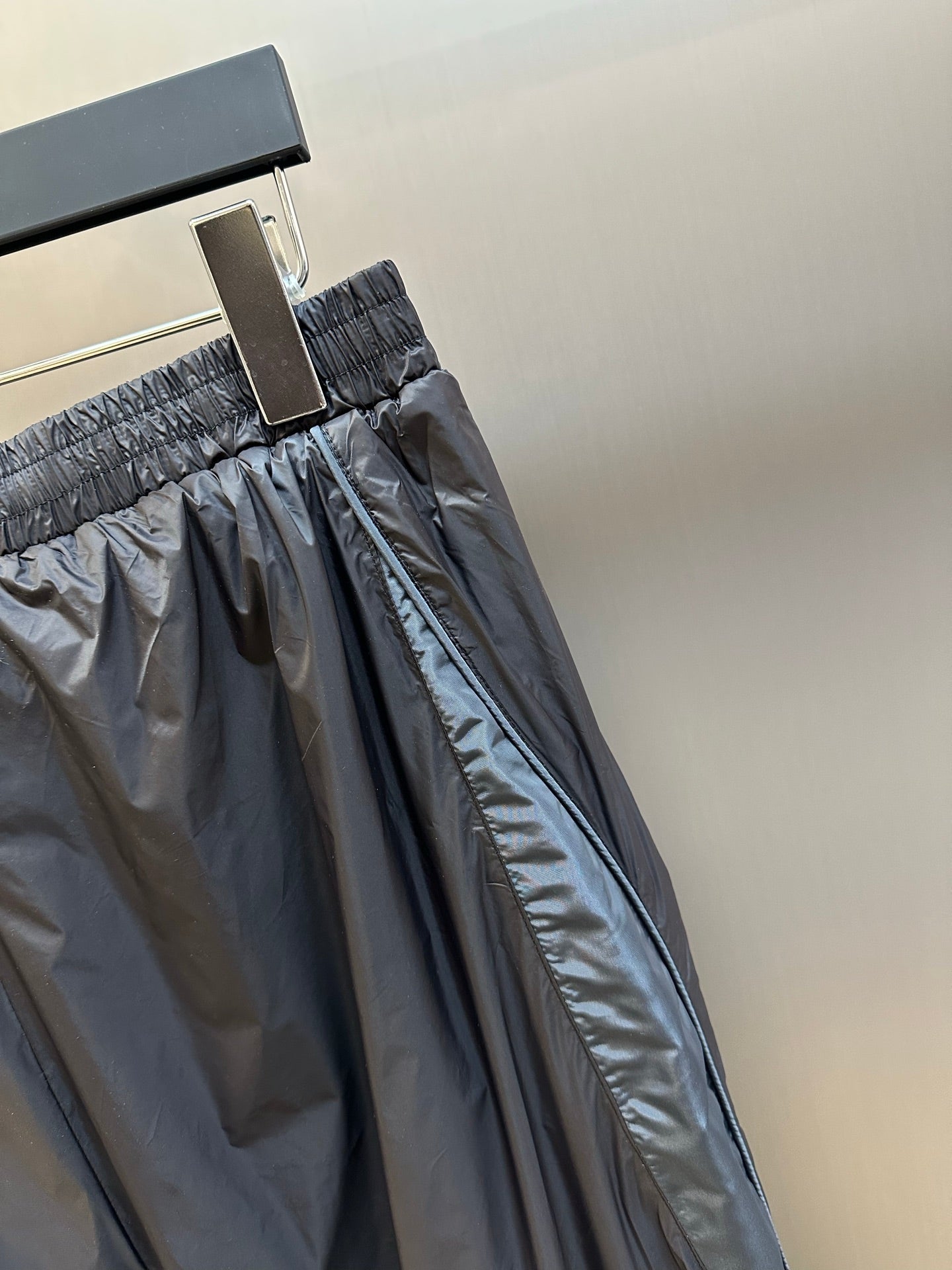 Balenciaga nylon pants, dark navy, stitched side with elastic cuff