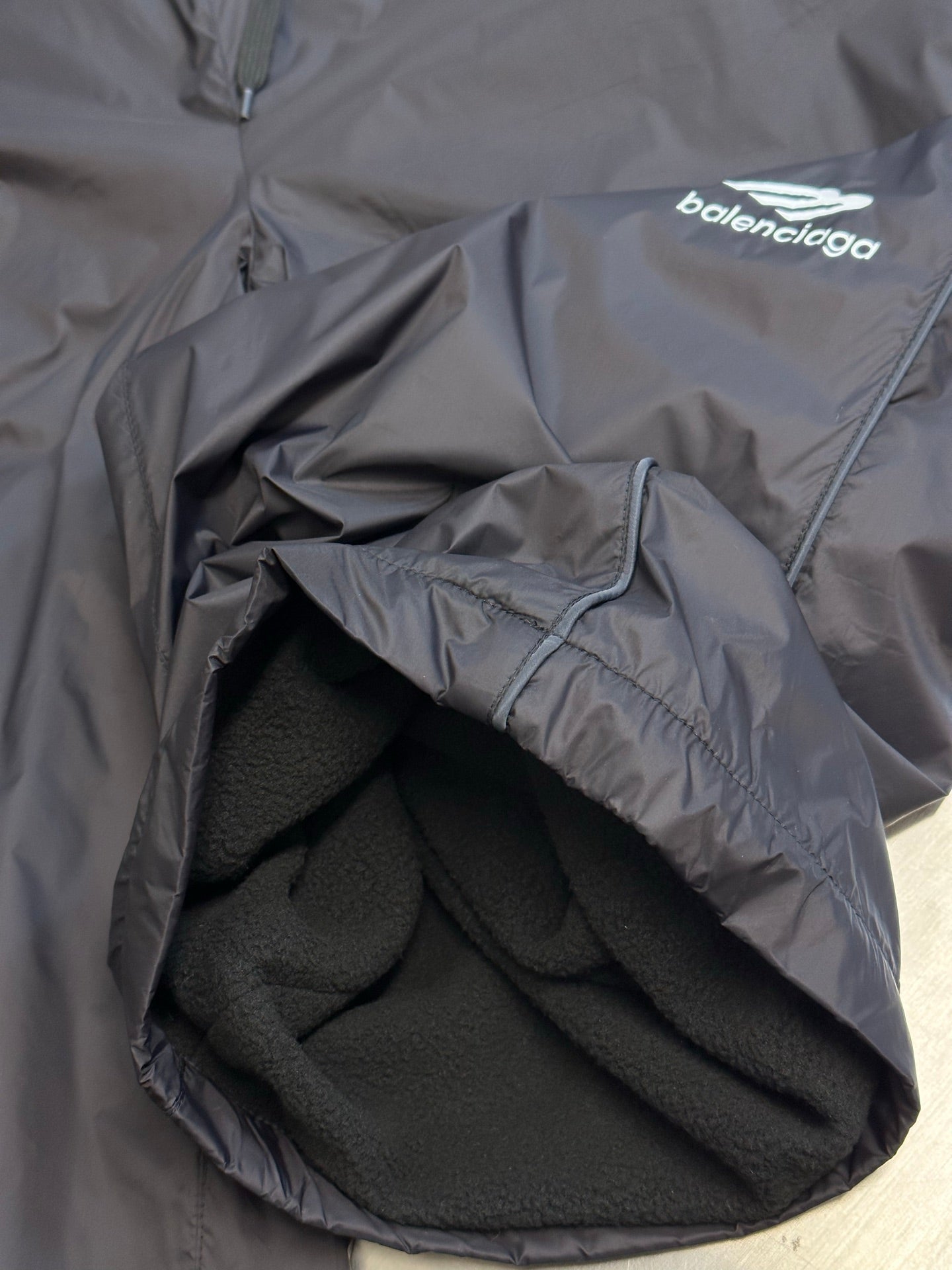 Balenciaga nylon pants, dark navy, interior pocket lining and drawstring
