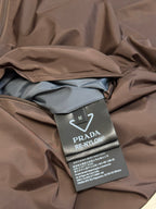 Prada long jacket fabric with inner lining and size brand label tag on seam