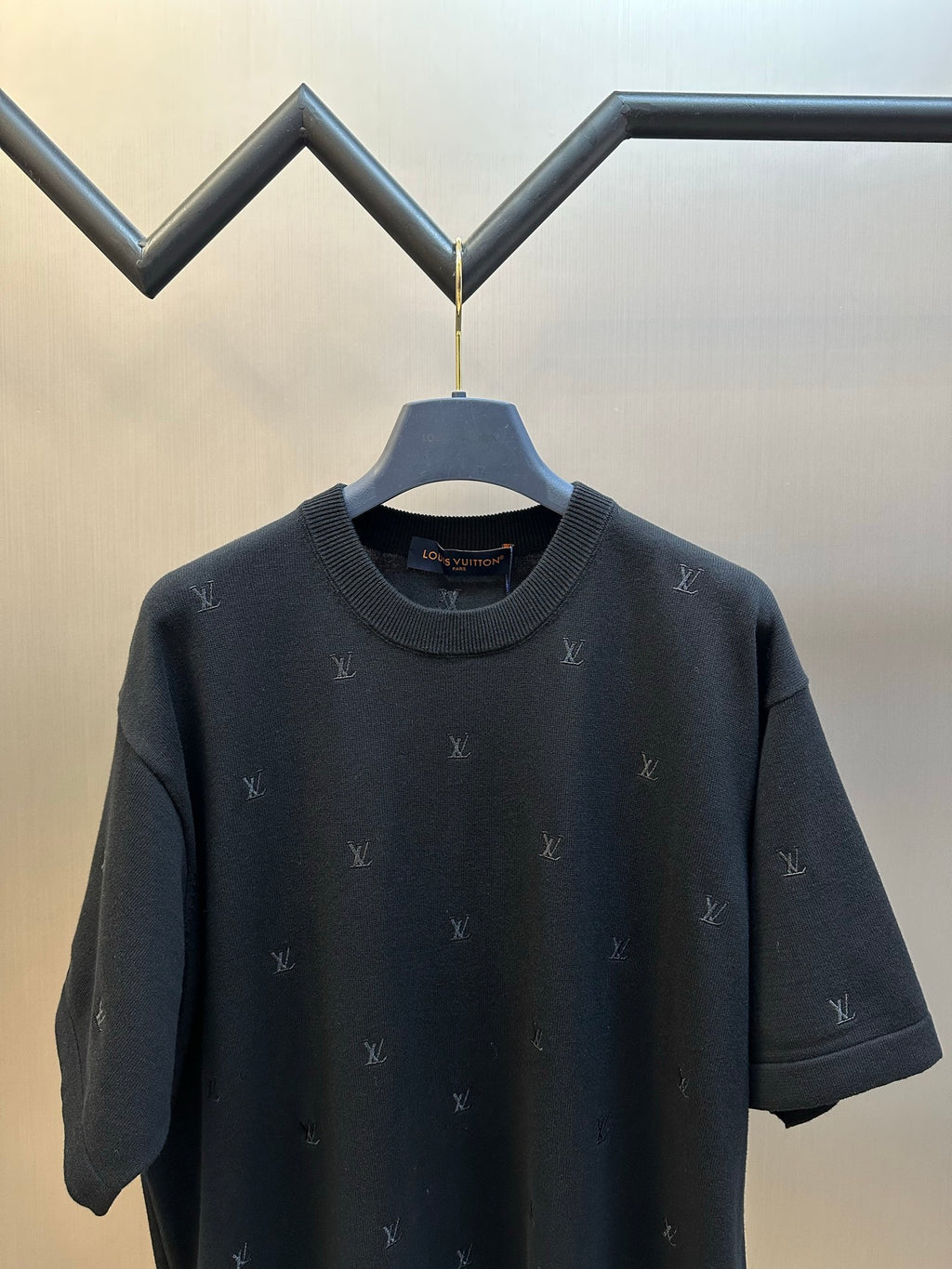 Louis Vuitton dark monogram T-shirt with ribbed crew collar