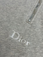 Light gray heather zipper detail on half-zip sweatshirt