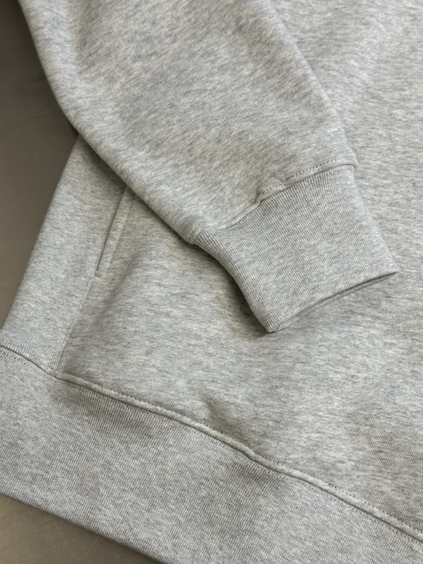 Dior heather gray hoodie cuff and hem with stitched outline