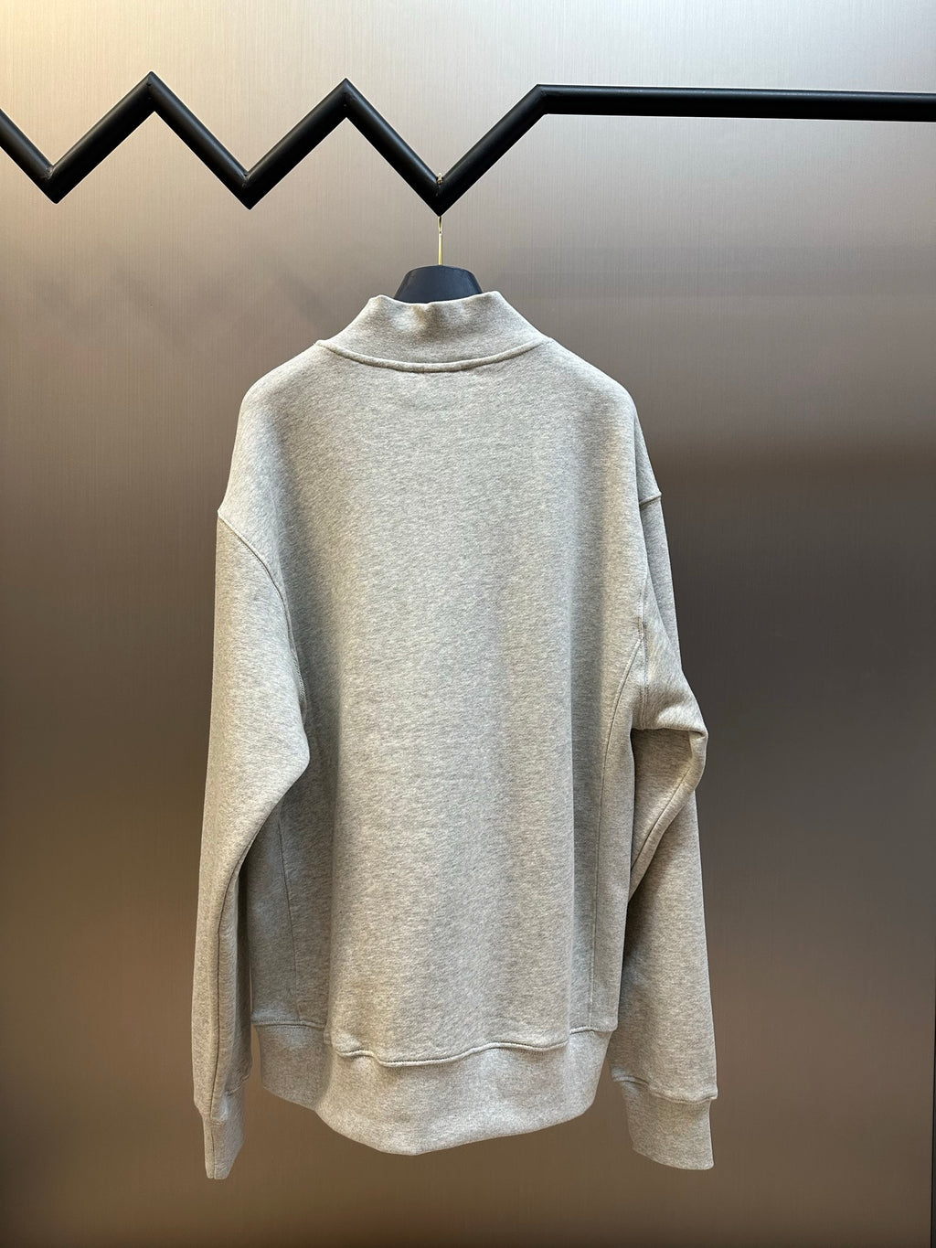 Light gray heather long-sleeve sweatshirt, back view with mock neck