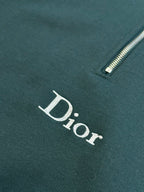 Teal Dior sweatshirt with embroidered logo and partial front zipper