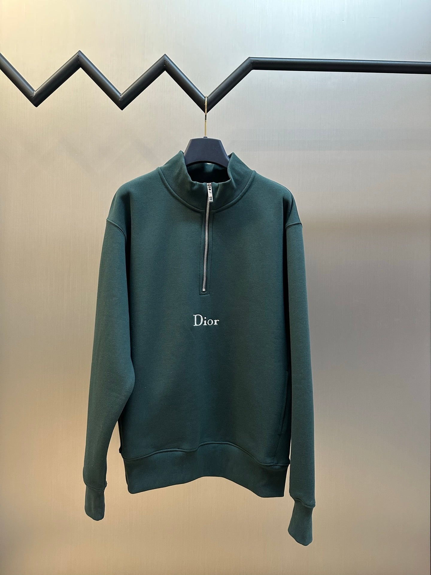 Teal Dior quarter-zip sweatshirt with long sleeves and front zipper