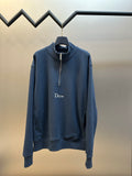 Dark blue Dior quarter-zip hoodie with stand collar and small chest Dior logo