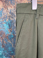 Olive pants waistband with belt loops and side pocket panel