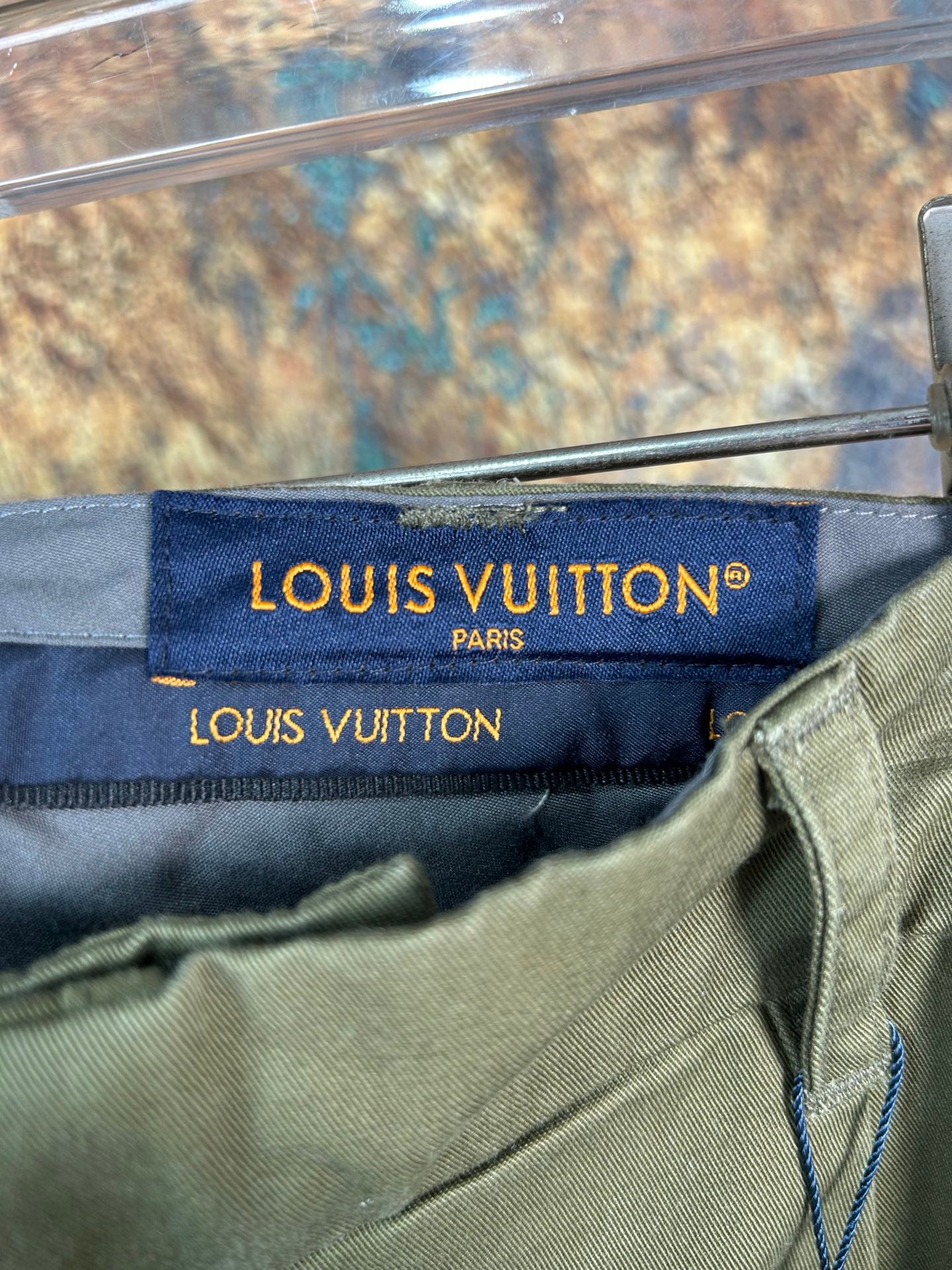 Louis Vuitton logo waistband label inside pants